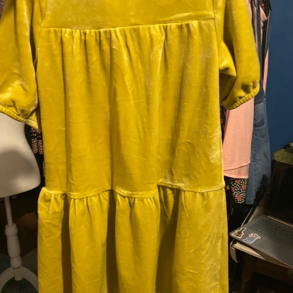 FUNDRAISER ITEM-Hanna Anderson Velvet dress girls size 5 chartruese - Picture 8 of 15